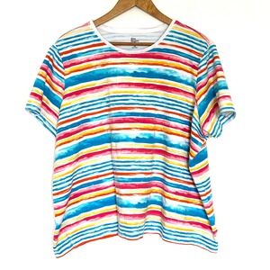 Kim Rogers Perfectly Soft Shirt Women's 2X Striped Cotton Short Sleeve Top
